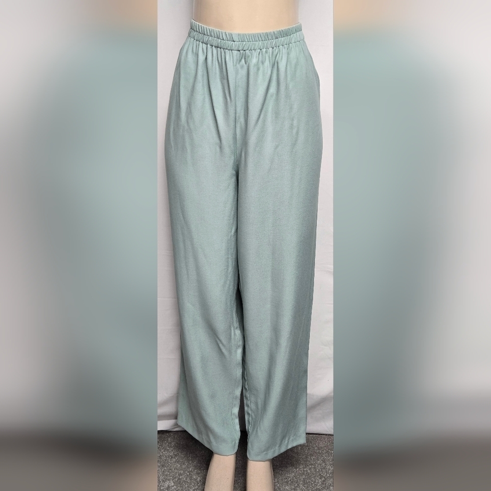 R&M Richards Karen Kwong 16 Pale Green Light Airy Pants Slacks Elastic Waist